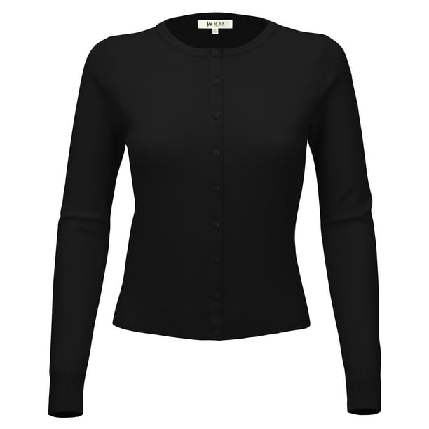 YEMAK Women's Knit Cardigan Sweater Long Sleeve Crewneck Basic Classic Casual Button Down Soft Lightweight Knitted Top 